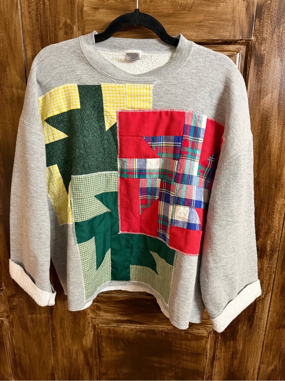 Handmade Athletic Gray Crewneck Sweatshirt. One of a kind wearable art.